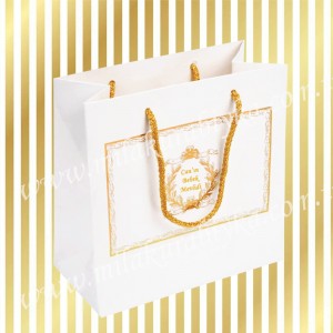 İsimli Karton Çanta - Gold Varaklı - Beyaz - Söz, Nişan, Nikah, Düğün, Doğum Günü, Sünnet, Bebek ve Mevlüt Hediyesi